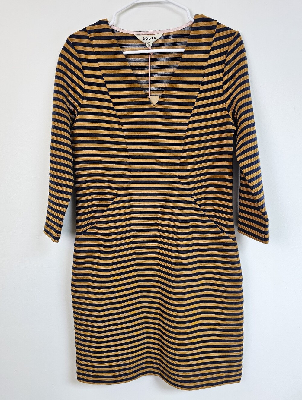 Boden Bronte Ottoman Dress Textured Ribbed Knit Striped Vneck